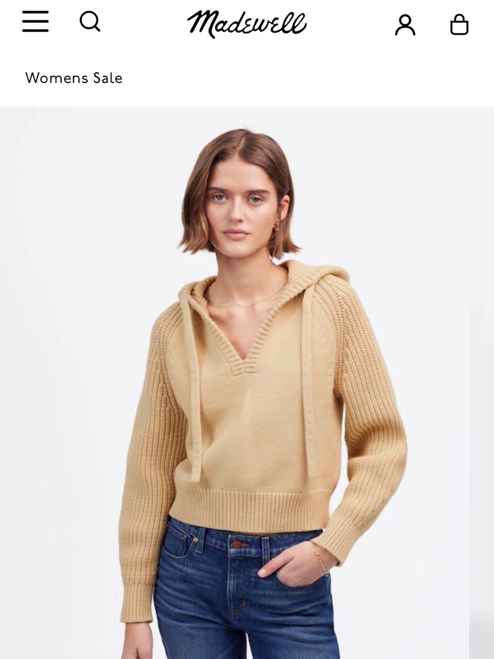 Madewell Women's Tan Hooded V-Neck Sweater